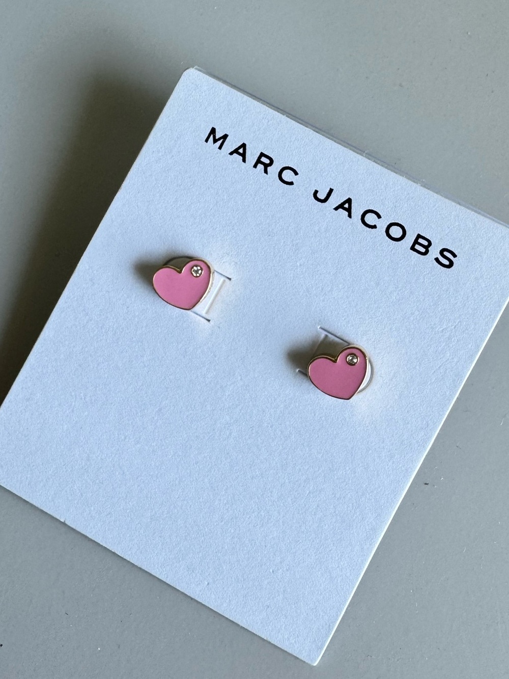 Marc Jacobs Pink Enamel Heart Stud Earrings with Gold Accent Bubblegum Pink NWT